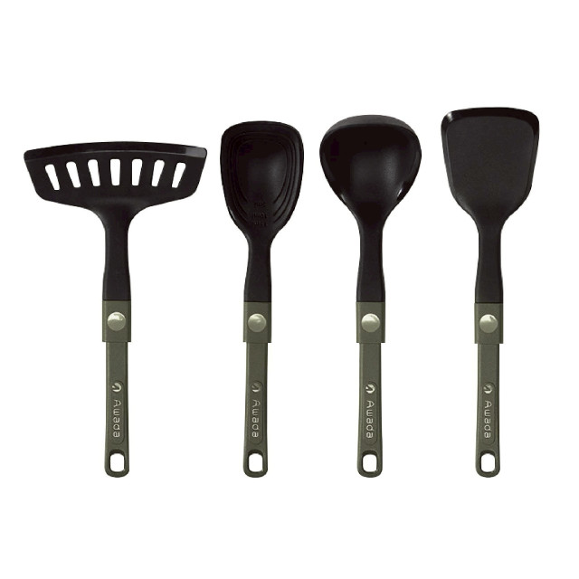 【AWADA】折疊矽膠餐具四件組-軍綠色